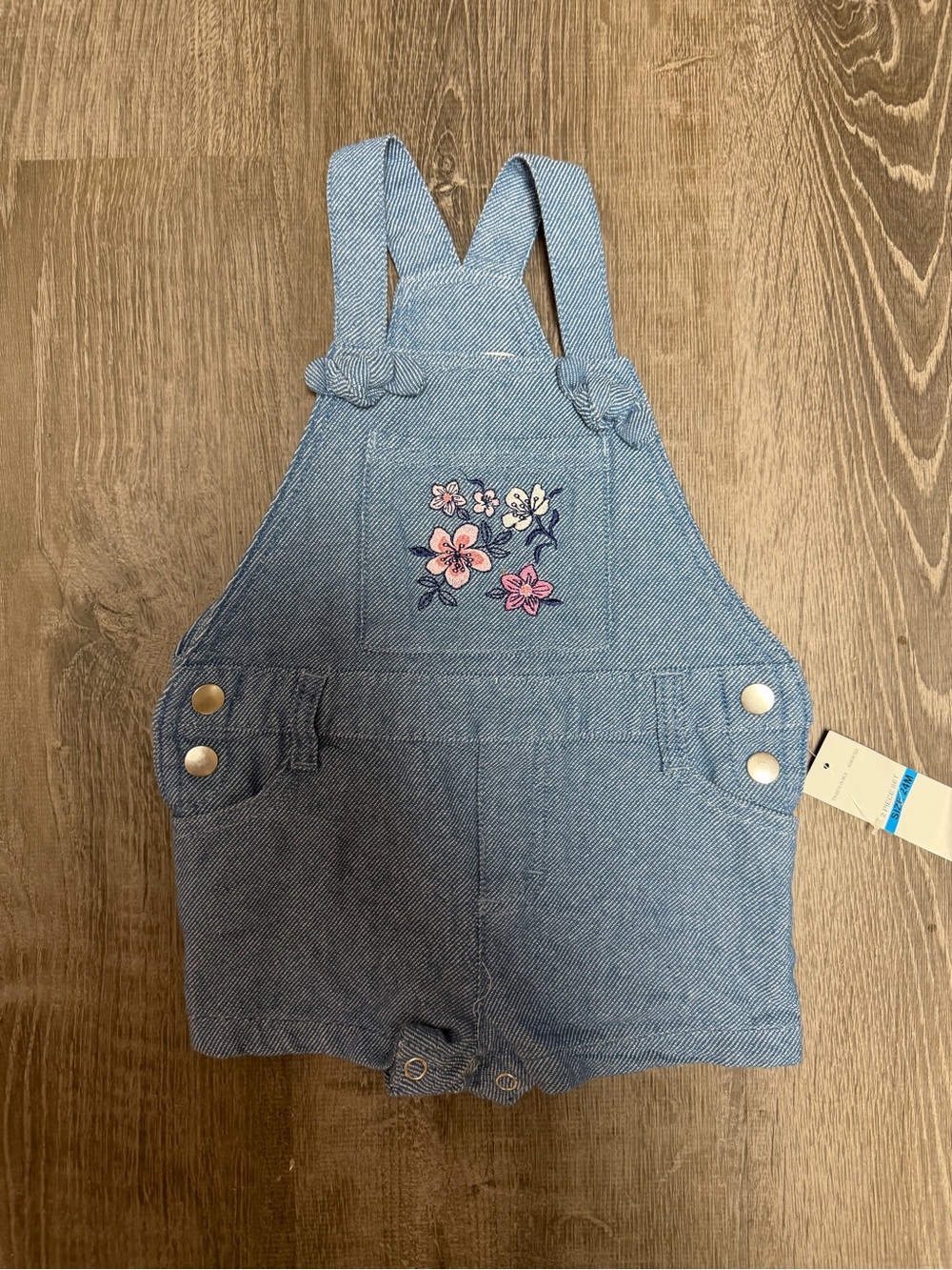 Kids Headquarters Light Blue Denim Floral Embroidered Overalls